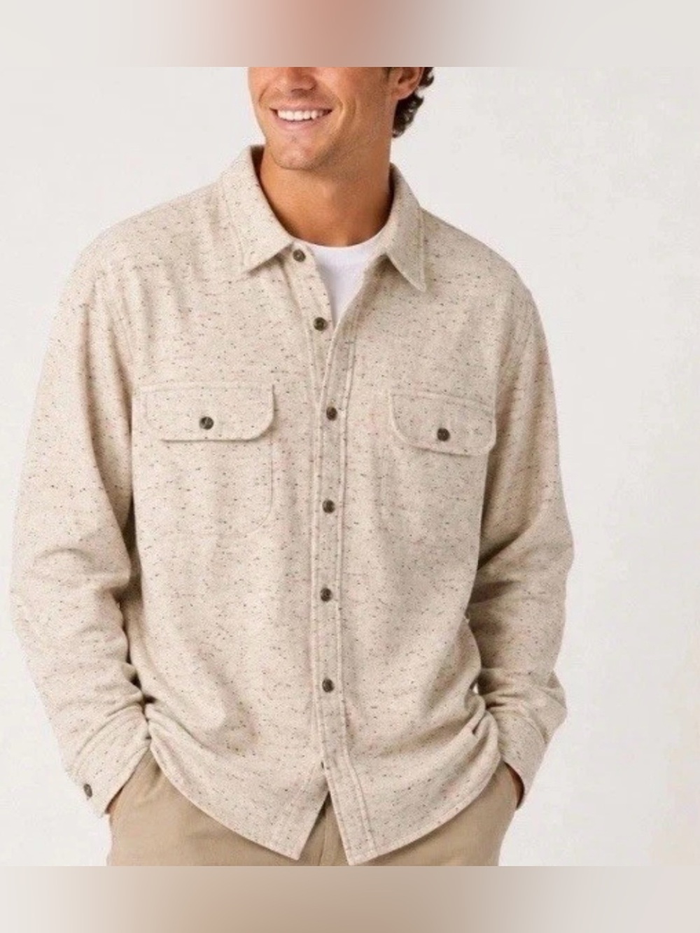 J.Crew Men’s XL Oatmeal Nep Wool Blend Shirt Jacket Shacket Button Front Utility - Picture 3 of 10